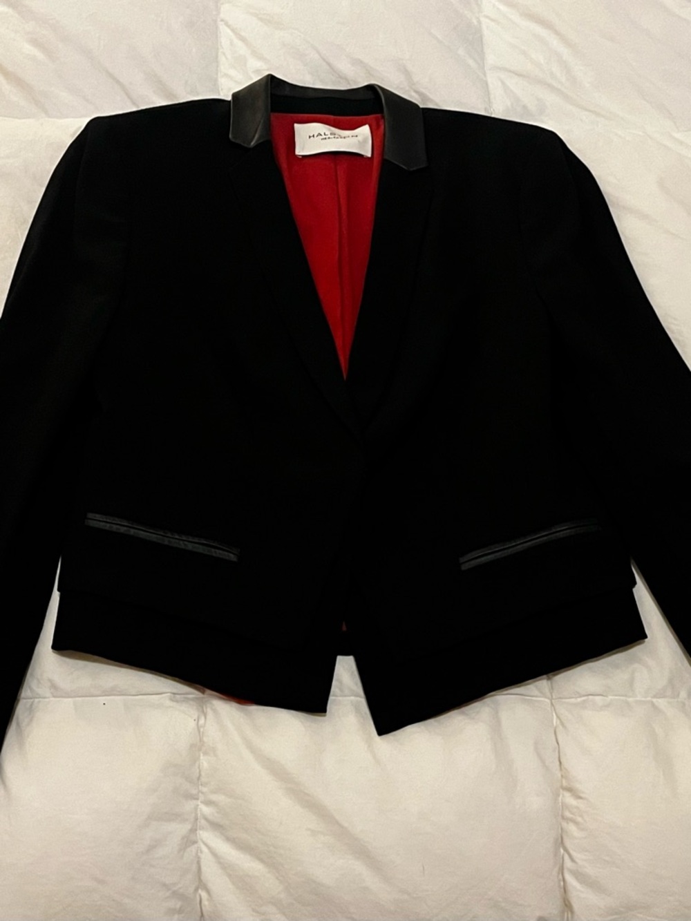 Halston Heritage Black Cropped Blazer with Red Lining Small